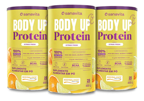 Kit 3 Body Up Citrus Fresh Sanavita Zero Lactose Bcaa 450g