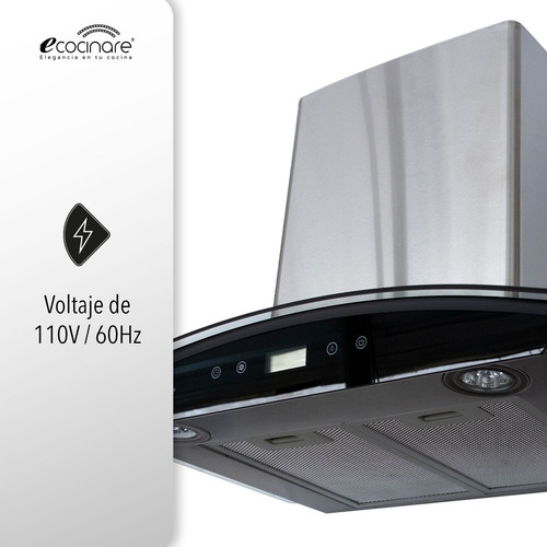 Imagen 3 de 8 de Campana De Cocina 60cm Para Pared, Acero Inoxidable