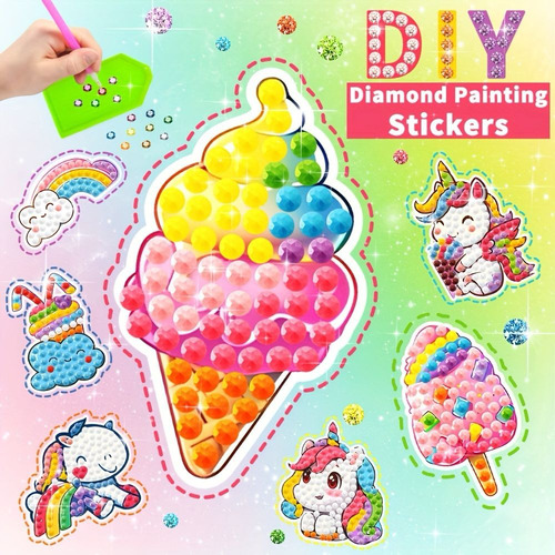 Kit Pintura Con Diamante Stikers X6 Cod:645 Elefante Helado Mariposa