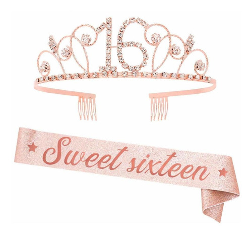  Sweet Sixteen  Sash And Rhinestone Crown Set 16th Birthday 