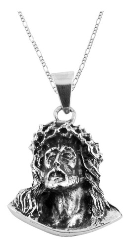 Dije De Plata Rostro De Cristo Grande Con Cadena C.20