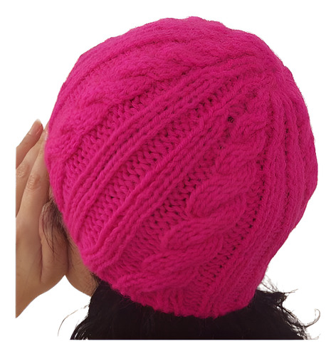 Gorro De Lana Tejido A Mano Artesanal Gf01 Único Adulto Fucsia