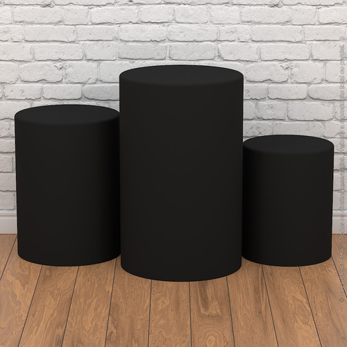 Trio Capas De Cilindro Sublimado Liso Preto Veste Fácil Em Tecido
