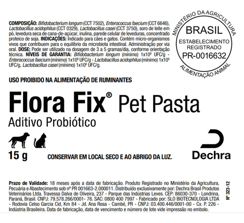 Flora Fix Pet Pasta Probiótico E Prebiótico 15g Cães E Gatos