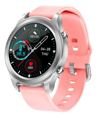 Imagen 2 de 2 de Smartwatch Noga NG-SW05 1.3" caja de metal plateada, malla rosa de tpu