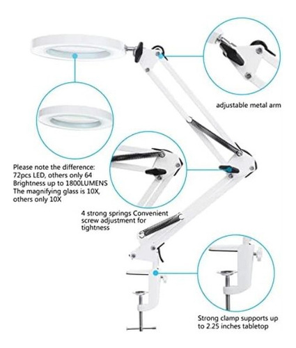 Lámpara De Aumento Led Con Abrazadera, 8 Dioptrías, Lente De
