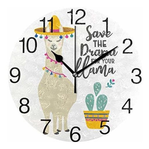 Senya Linda Llama Alpaca Con Diseño De Cactus Reloj De Pared