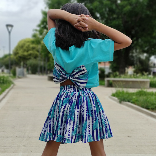 Crop Top Moño En Espalda + Short Pollera .conjunto Nena Niña