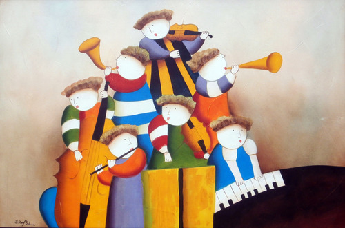 Raybol Roybal Cuadro Musicos Niños Felices - 60x90 Cms
