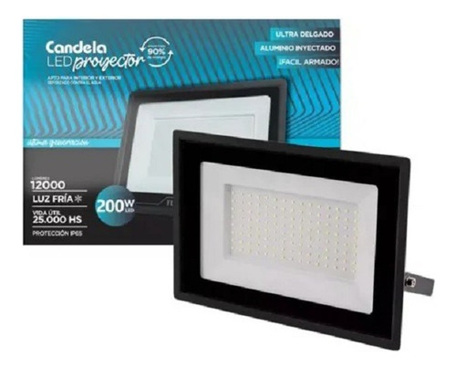 Reflector Led Candela 200w Ip65 Luz Blanca Fría 7277 Negro Blanco Frío