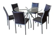 Comprar Juego Cocina Comedor Redonda Vidrio Combo Mesa 1.20 + 6 Sillas Sofia Caño Pintado Reforzado Directo Y Garantia Fabrica C