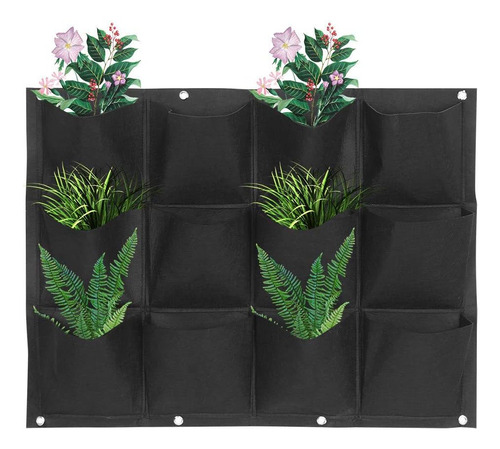 Maceta Colgante Vertical Negra Para Jardín Con 12 Puertos