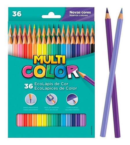 Lapis De Cor Escolar Multicolor 36 Cores Ponta Resistente