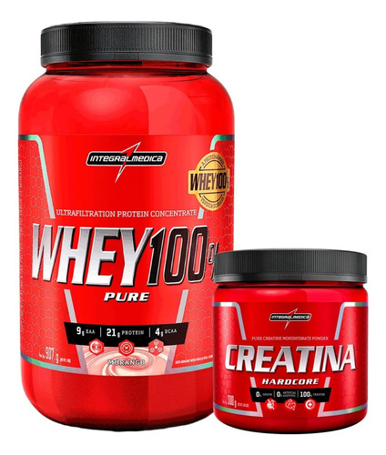 Whey 100% Pure 907g Sabor Morango + Creatina 300g - Integral Médica