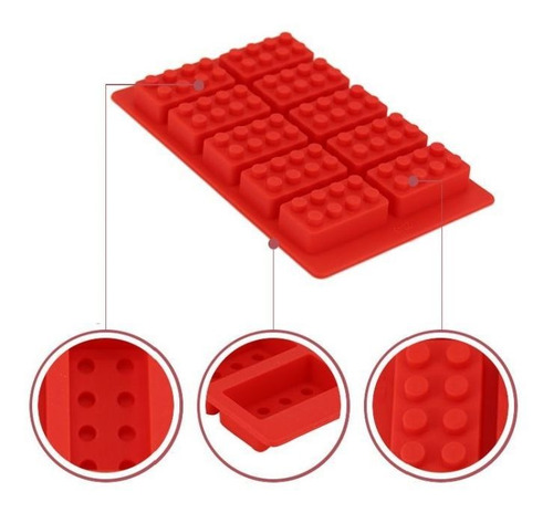 Imagem 1 de 2 de Forma De Silicone Gelo E Chocolate Bricks / Blocos Vermelho