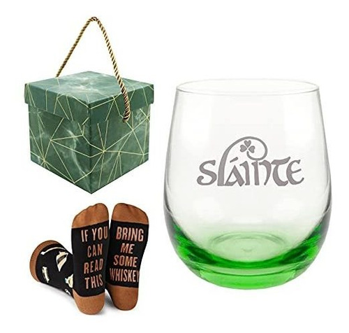 Slainte Sign Irish Cheers Vasos De Whisky Verde Grabados Hec