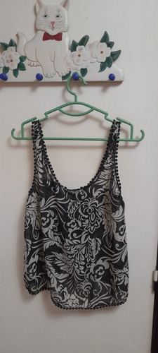 Blusa De Gasa Con Pompomsitos Negros T:s-m