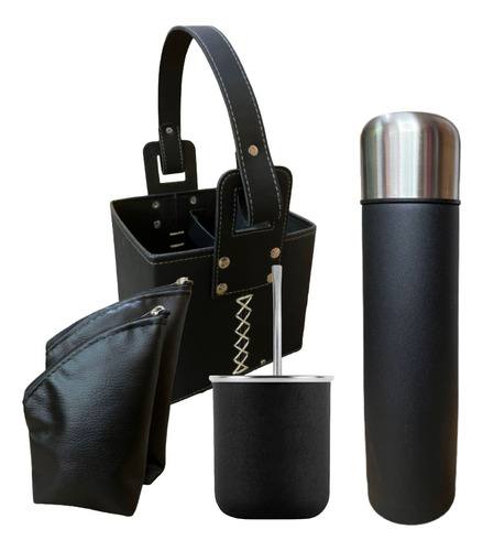 Set Matero Juego De Mate Termo Negro Mate Bolsas Canasta