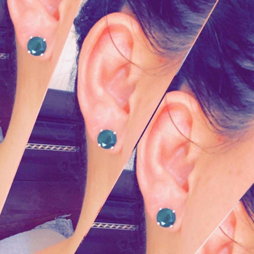 Aros Stud Esmeralda 100% Natural Facetada Bañado En Oro Blan