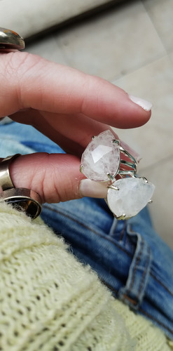 Anillo Cuarzo Cristal Baño Plata Regulable