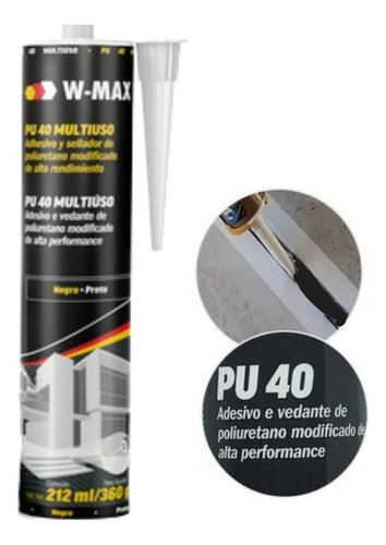 Würth Bisnaga selante pu 40 alta resistência multiuso vedação poliuretano cor Preto 360 g
