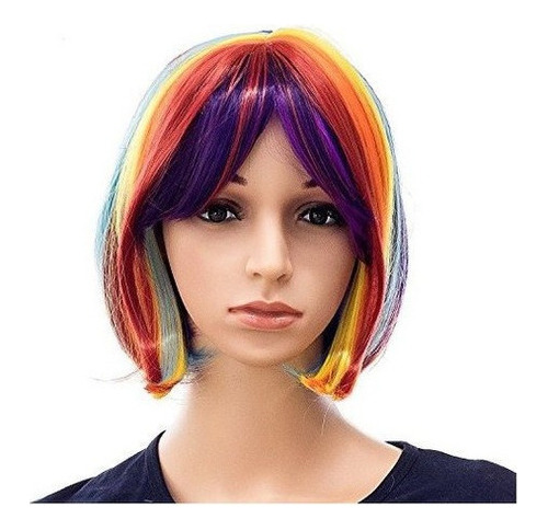 Swacc Rainbow Disfraz Pelucas Pelo Corto Bob Peluca Para La