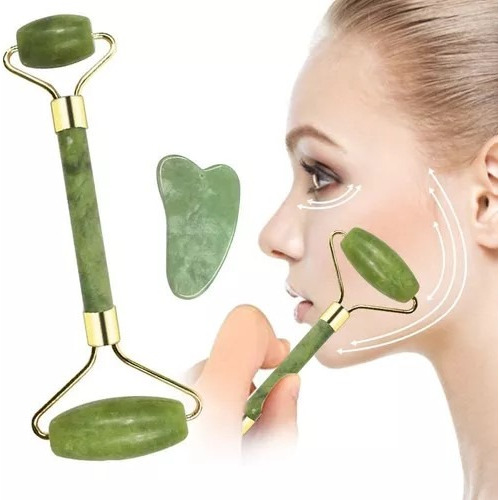 Rodillo Facial Jade 100 % Natural Masajeador Antiarrugas