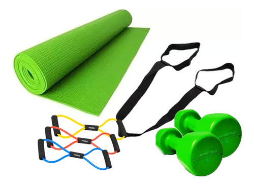 Combo Mat Yoga 4 Mm + Mancuernas Pvc 1kg Fitness Gym