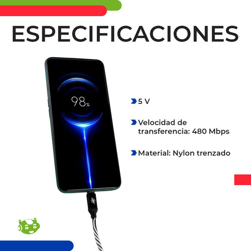 Cable De Carga Rápida Usb A Tipo C Slim Company De 92cm Para Transferencia De Datos Trenzado Color Negro