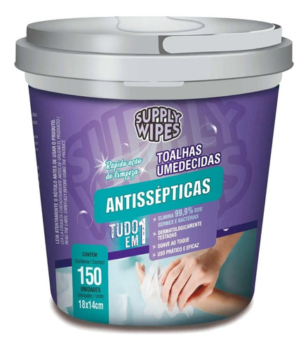 Lenço Umedecidos Antisseptico Balde 150 Unidades Supplyclean