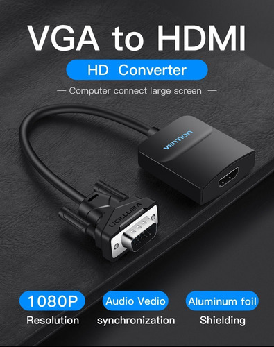 Imagen 4 de 10 de Cable Adaptador Vga Macho A Hdmi + Audio + Micro Usb Vention