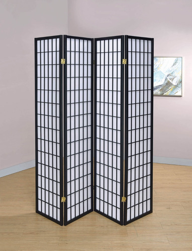 Imagen 3 de 7 de Biombo Negro 4 Paneles Con Cuadros. Biombo Decorativo