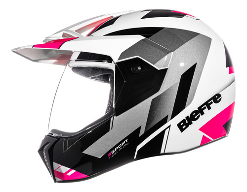 Capacete para moto  integral Bieffe  3 Sport  branco e rosa brilhante react tamanho 56 