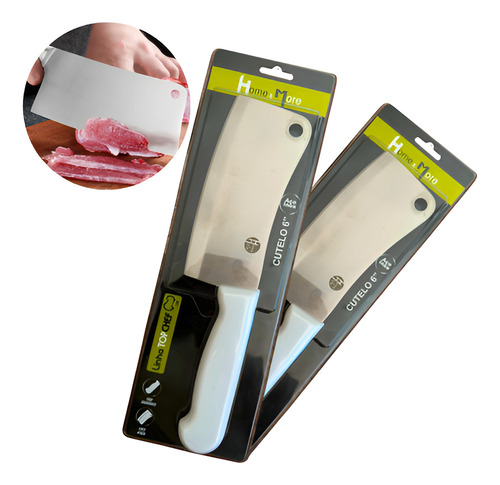 Kit 2 Faca Do Chef Cutelo Em Inox Premium