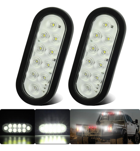 2 Luz Trasera Led Ovalada 6  Color Blanco 10 Ojal Goma Ip67