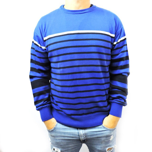 Sweater Hombre Summa Rayado Azul Cuello Redondo 