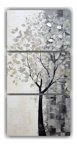 90x180cm Conjunto 3 Arte Floral Árbol En Blanco Y Plateado