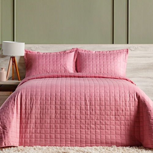 Kit De Cama Colcha Cobre Leito Casal Percal 200 Fios 7 Peças Cor Rosê Garden