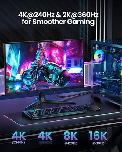 Cable Trenzado Displayport 2.1,16k@30hz,8k@120hz 40gbps Hdr