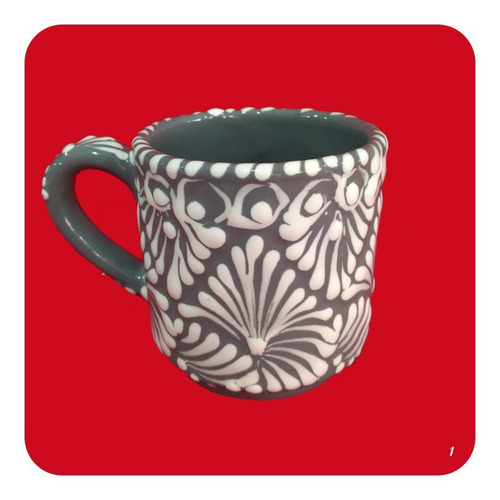 Imagen 2 de 5 de 3 Tarritos De Talavera Poblana Gris Plumeado Blanco 300 Ml