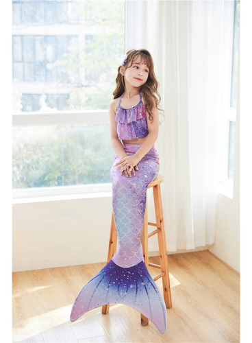 Traje De Baño Niña Sirena Conjunto De Tres Piezas Con Cola