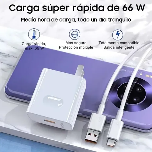 Cargador Supercharge De 66W Y Cable USB-C 6A 1m Para Honor Magic 7 Lite, 90 Lite, 200 Lite Y Más