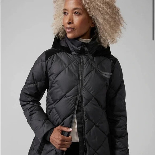 Athleta Original Parka Chaqueta Abrigo Gabán Impermeable Capota Negro Mujer Petit Talla Xxs