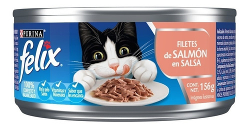 Alimento Felix Filetes para gato adulto sabor salmón y salsa en lata de 156g