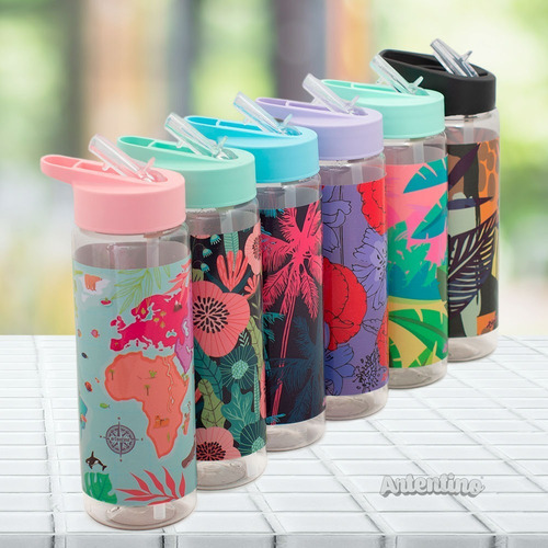 Imagen 2 de 10 de Pack 6 Botella Agua Jugo Hombre Mujer Niños Pico Deportivo