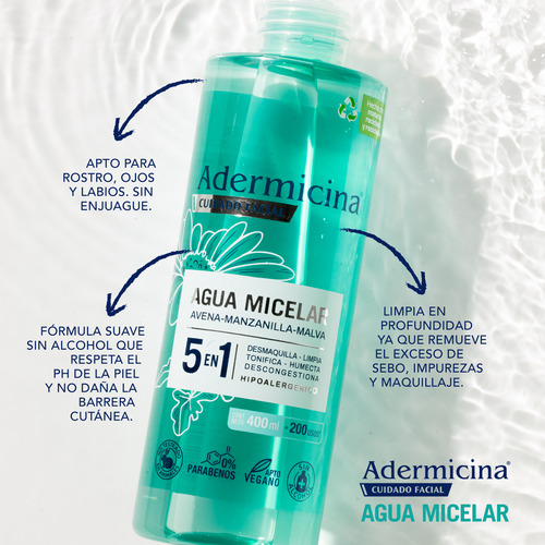 Adermicina Agua Micelar Cuidado Facial 5 En 1 X 400ml