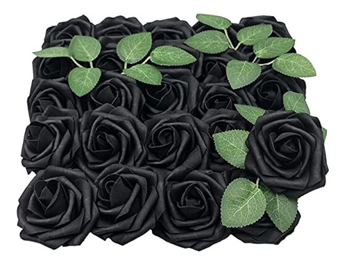 Lmeison Flores Artificiales Rosas Negras, 50 Piezas De Rosas