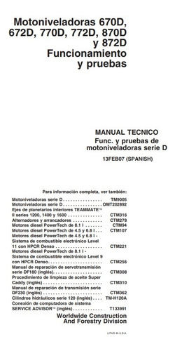 Manual Func-prueba Motonivelador John Deere 670/770/870/872d