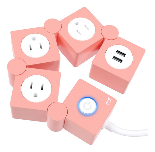 Tira De Alimentación Flexible 3 Tomas Ca 2 Usb Rosa