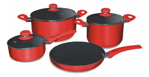 Bateria De Cocina 7 Piezas Antiadherente Cuori Fiamma